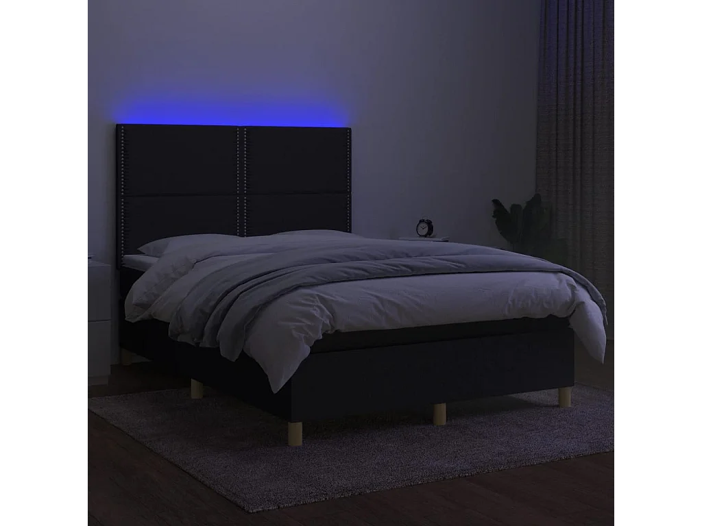 Letto a Molle con Materasso e LED Nero 140x190 cm in Tessuto