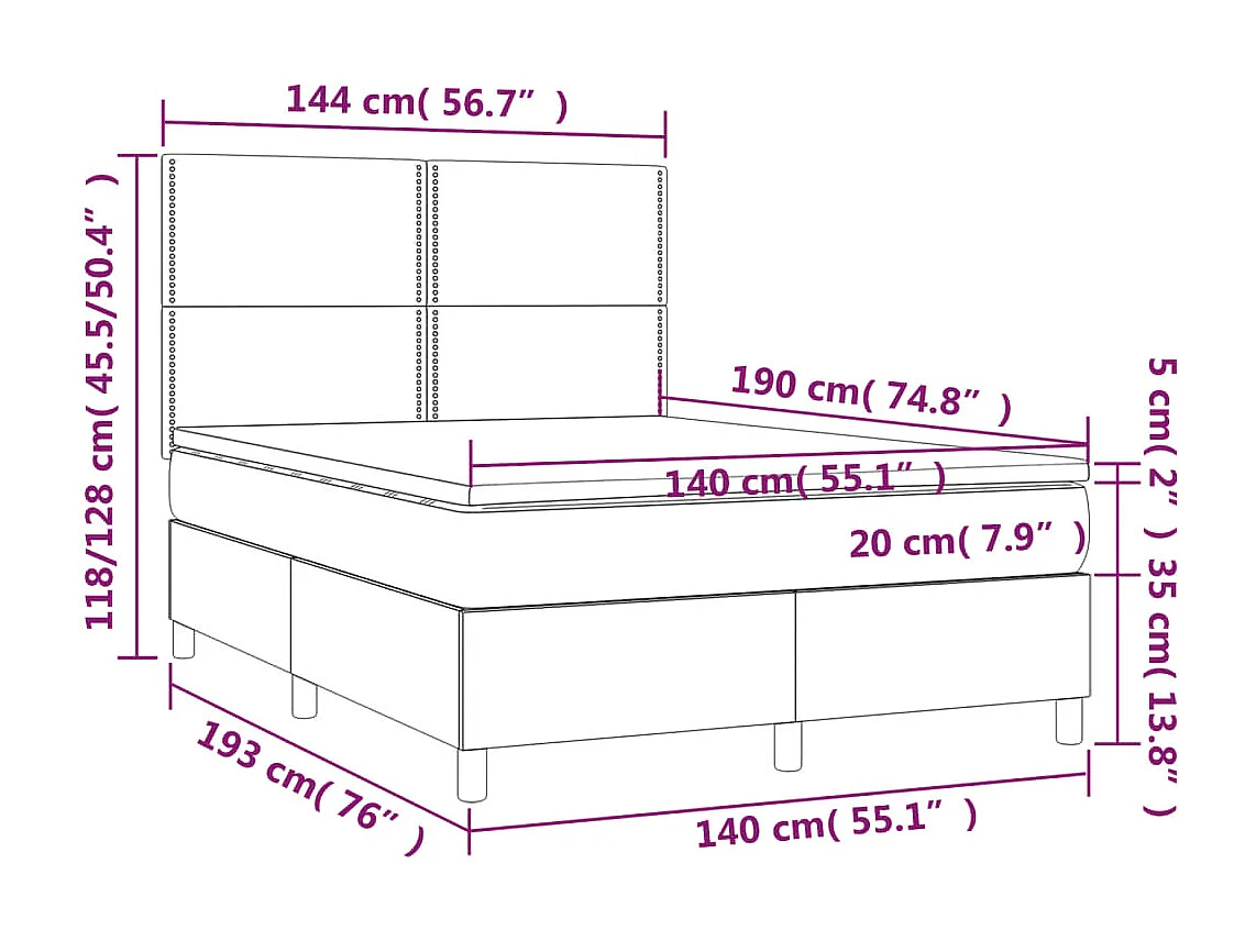 Boxspring met matras en LED stof zwart 140x190 cm