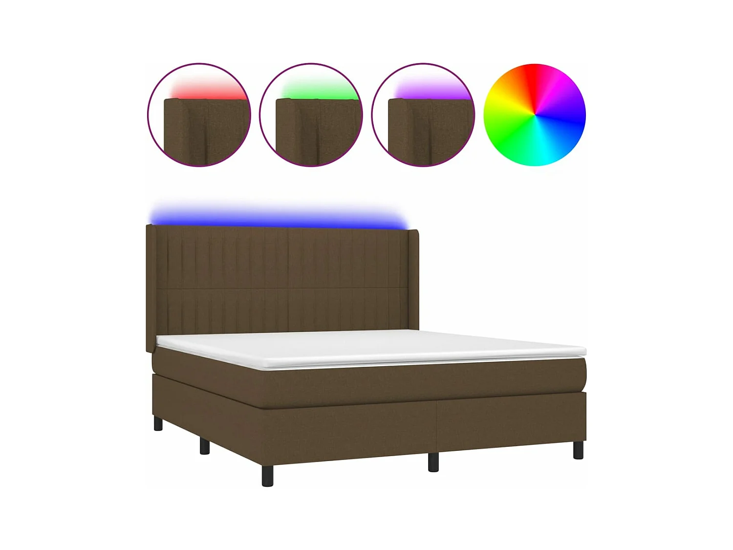Sommier à lattes de lit matelas et LED Marron foncé 160x200 cm