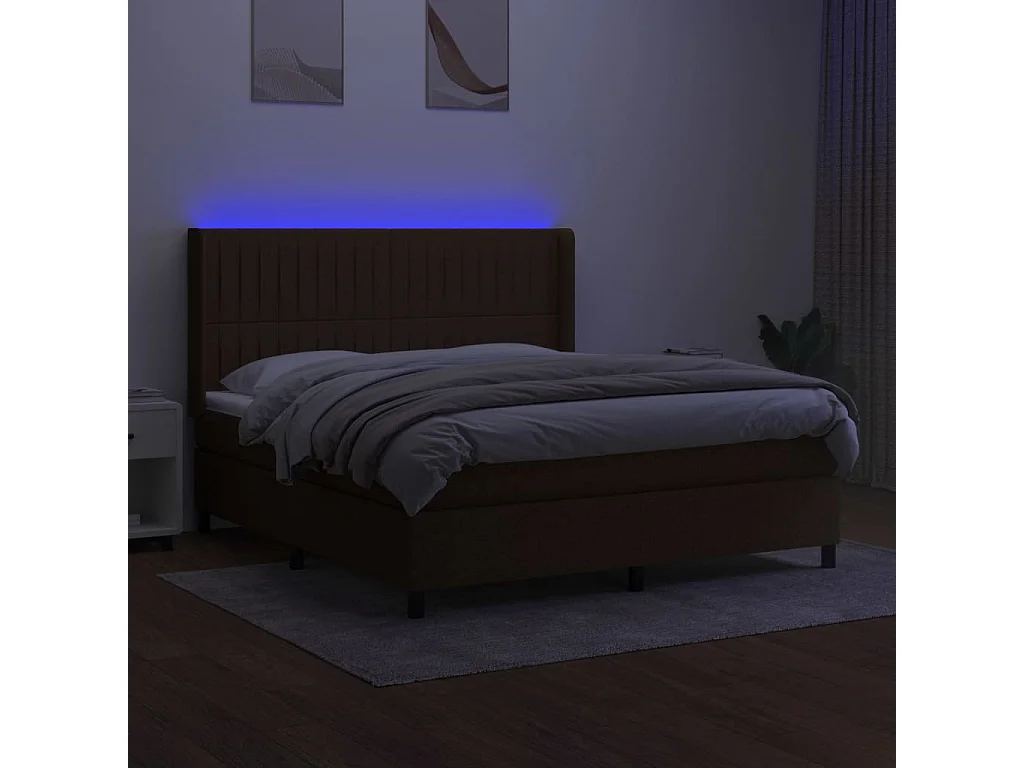 Boxspring met matras en LED stof donkerbruin 160x200 cm