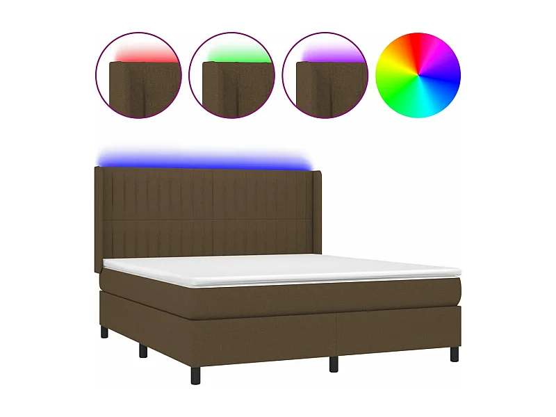 Letto a Molle Materasso e LED Marrone Scuro 160x200 cm Tessuto