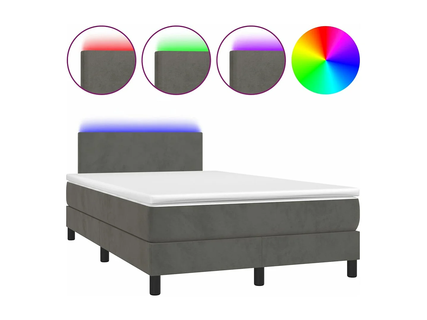 Sommier à lattes de lit avec matelas LED gris foncé 120x190 cm