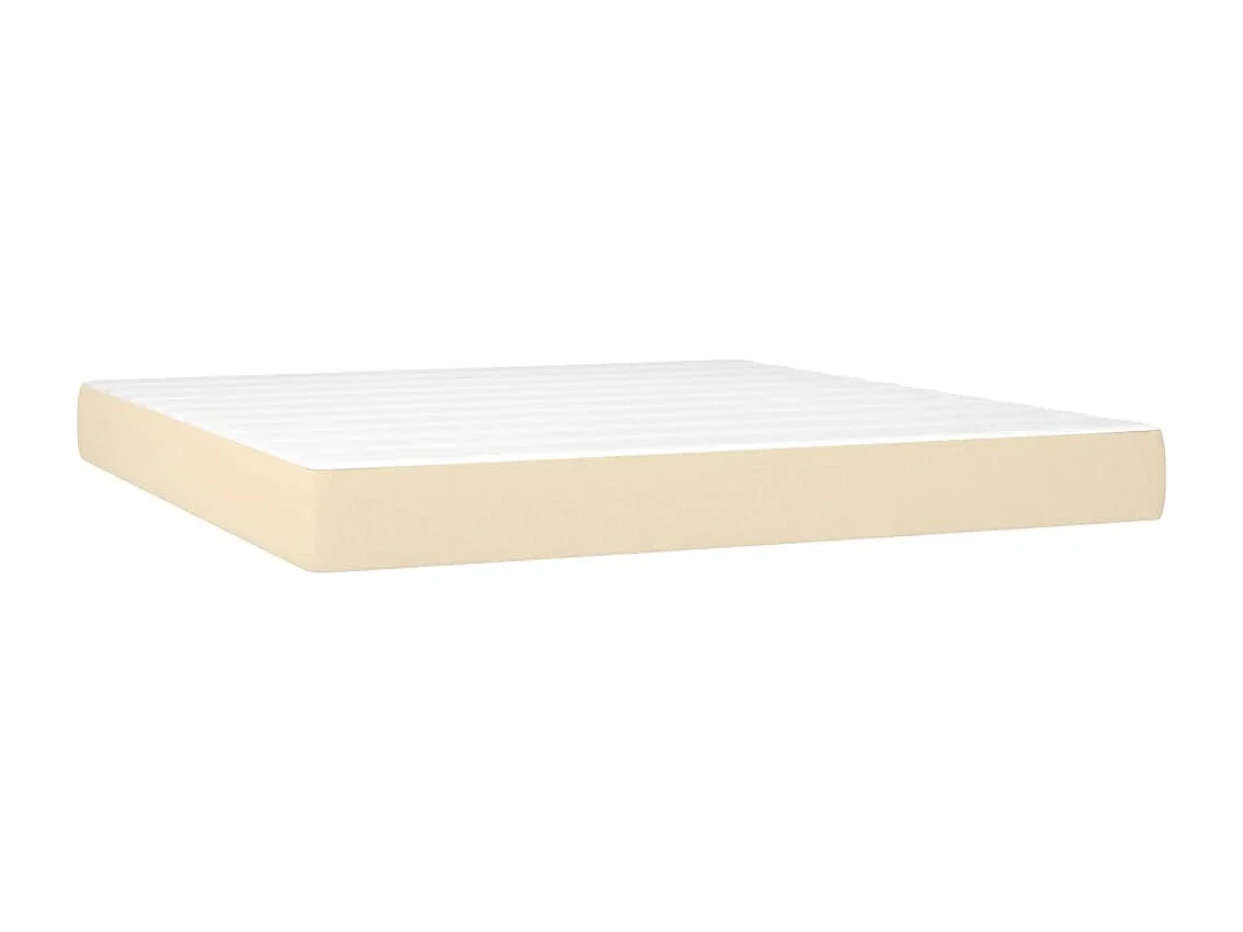 Cama box spring colchón y luces LED tela crema 180x200 cm