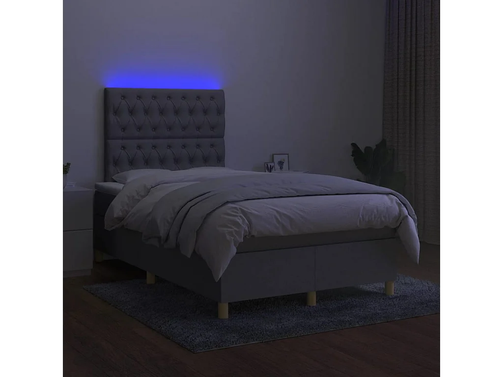 Cama box spring c/ colchão e LED 120x190 cm tecido cinza-claro