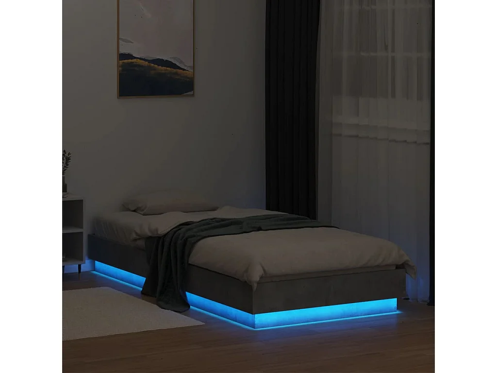 Bedframe met LED-verlichting betongrijs 100x200 cm