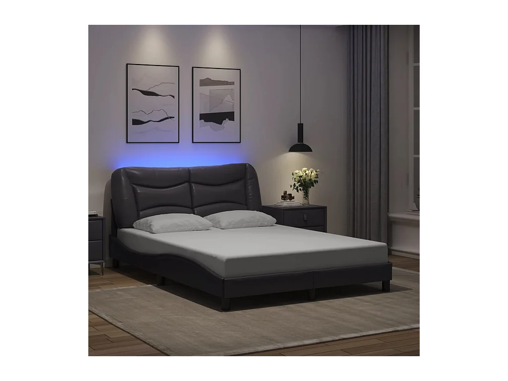 Bettgestell mit LED Grau 140x190 cm Kunstleder