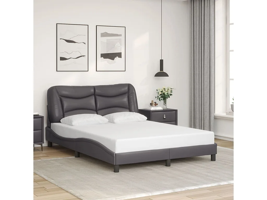 Cadre de lit avec LED sans matelas gris 140x190 cm