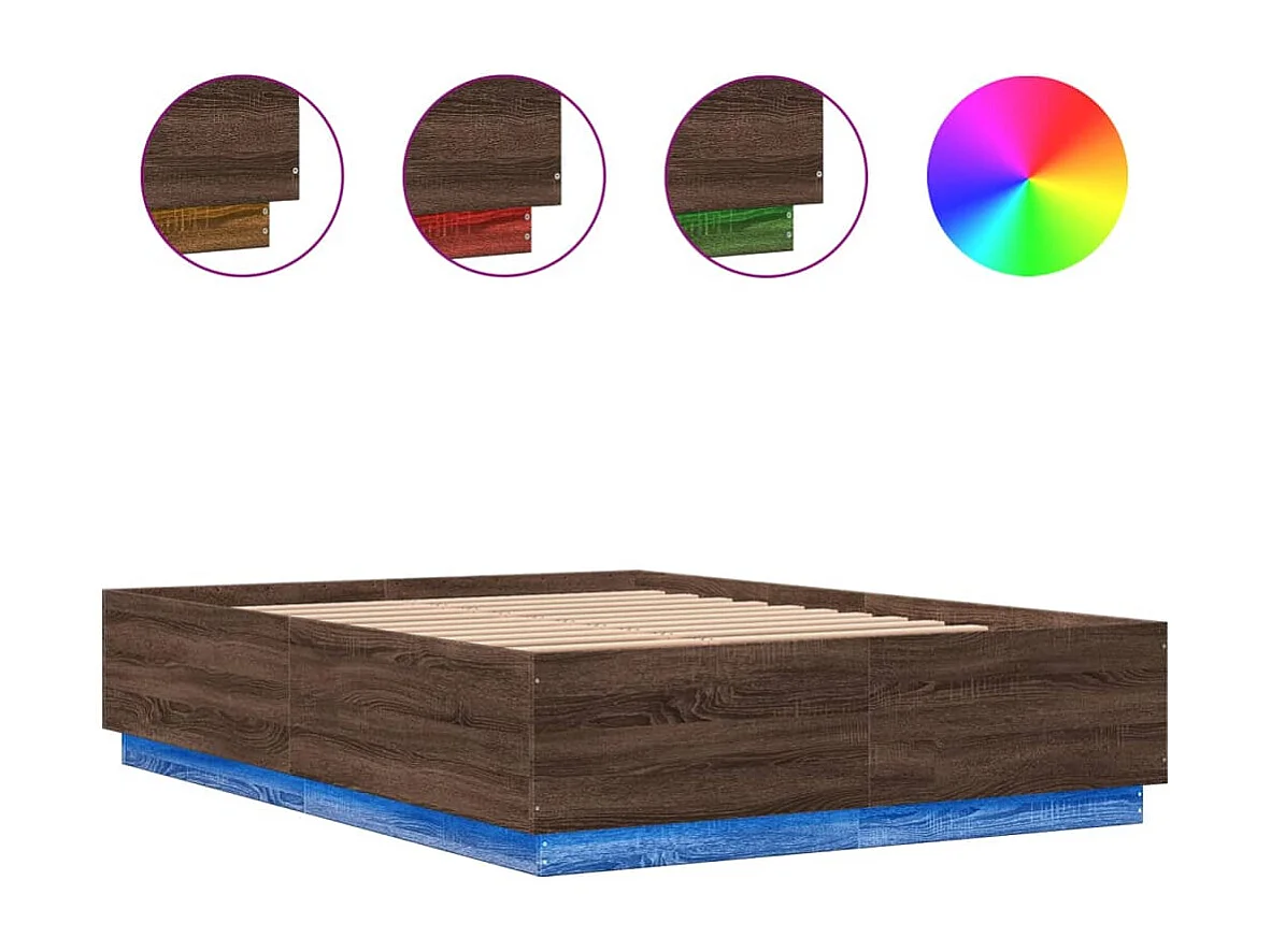 Bettgestell mit LED Braun Eichen-Optik 120x200 cm Holzwerkstoff