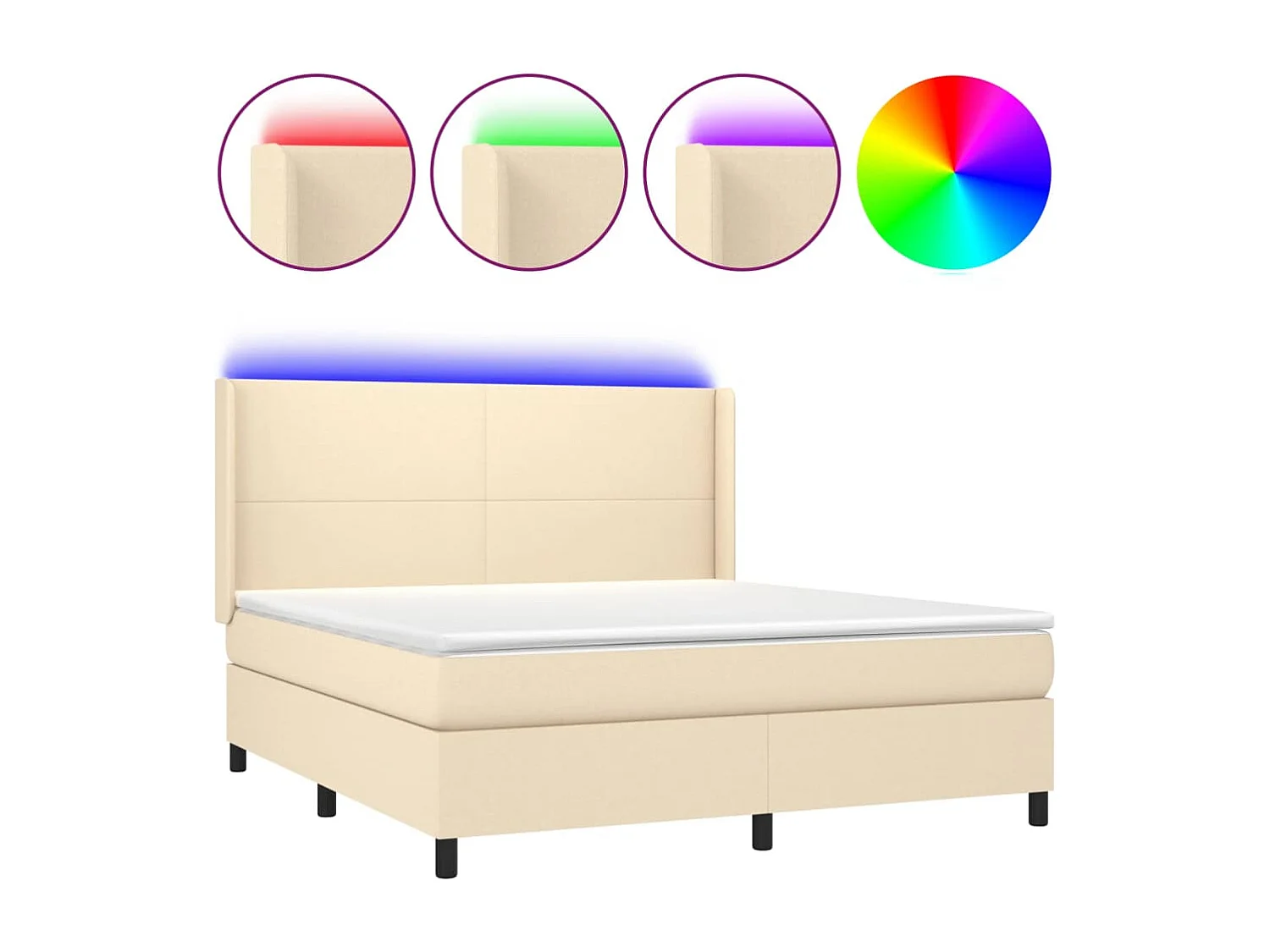 Sommier à lattes de lit matelas LED Crème 180x200 cm Tissu