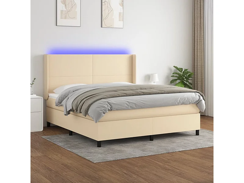 Sommier à lattes de lit matelas LED Crème 180x200 cm Tissu