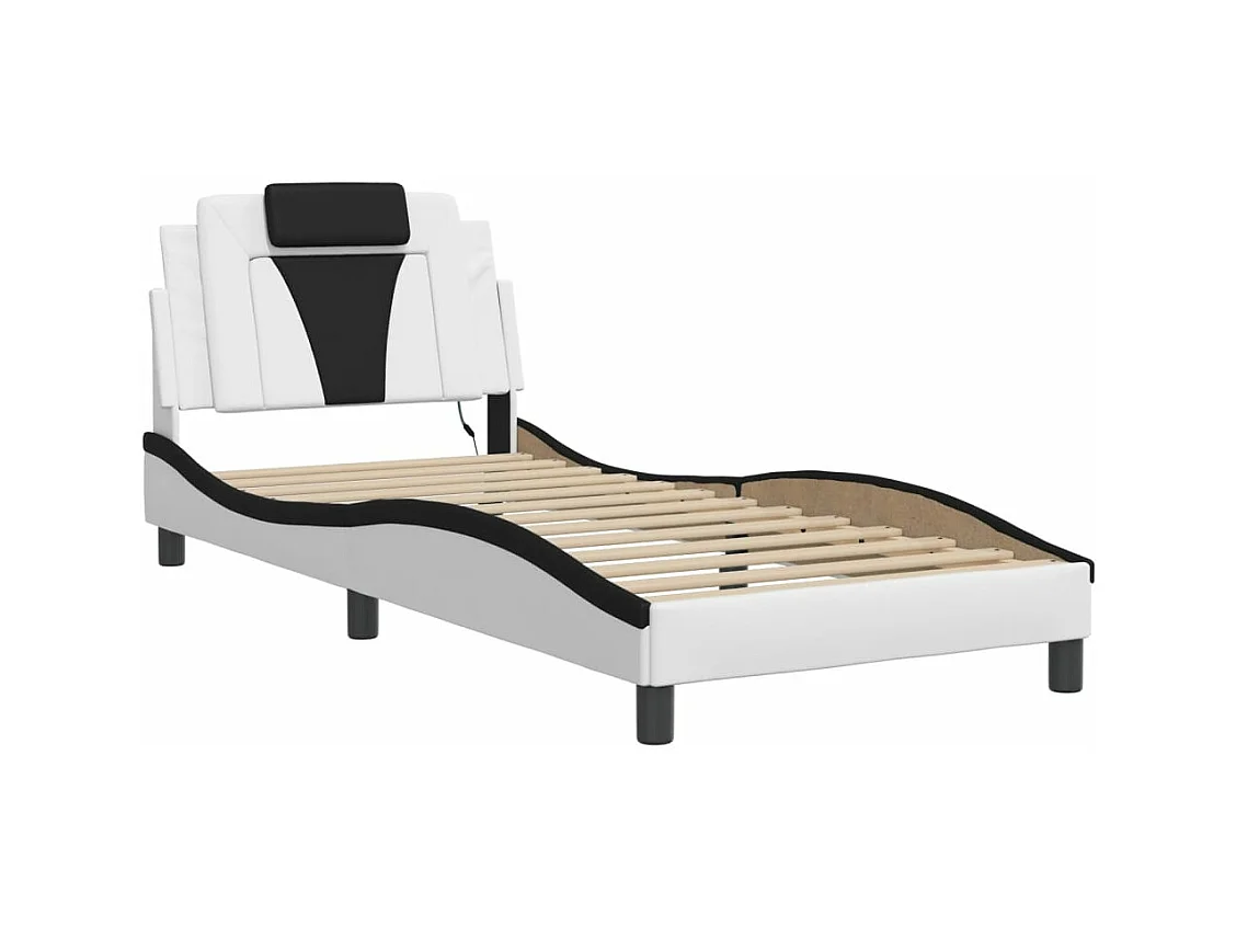 Bedframe met LED-verlichting kunstleer wit en zwart 90x190 cm