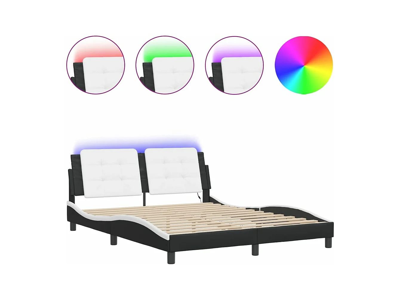 Bedframe met LED-verlichting kunstleer zwart en wit 160x200 cm
