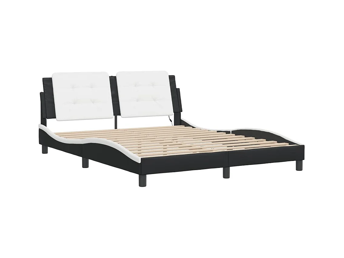 Bedframe met LED-verlichting kunstleer zwart en wit 160x200 cm