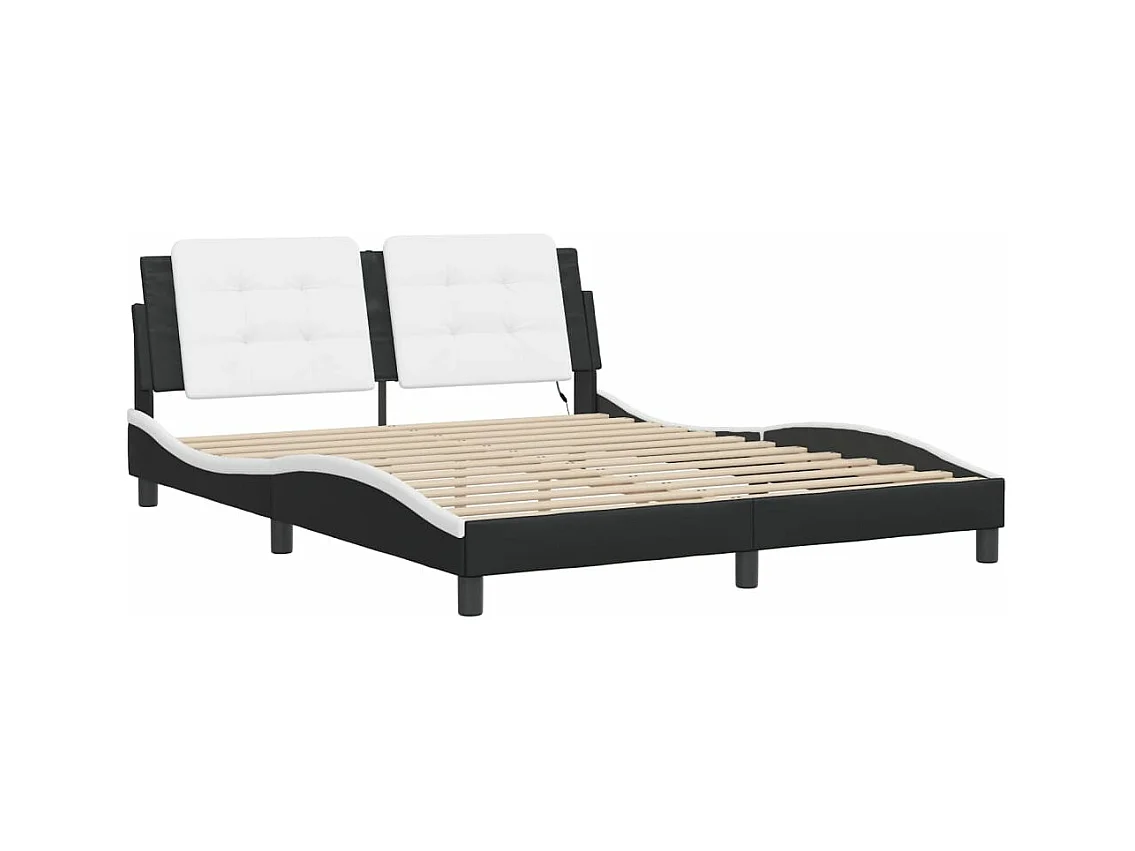 Bedframe met LED-verlichting kunstleer zwart en wit 160x200 cm