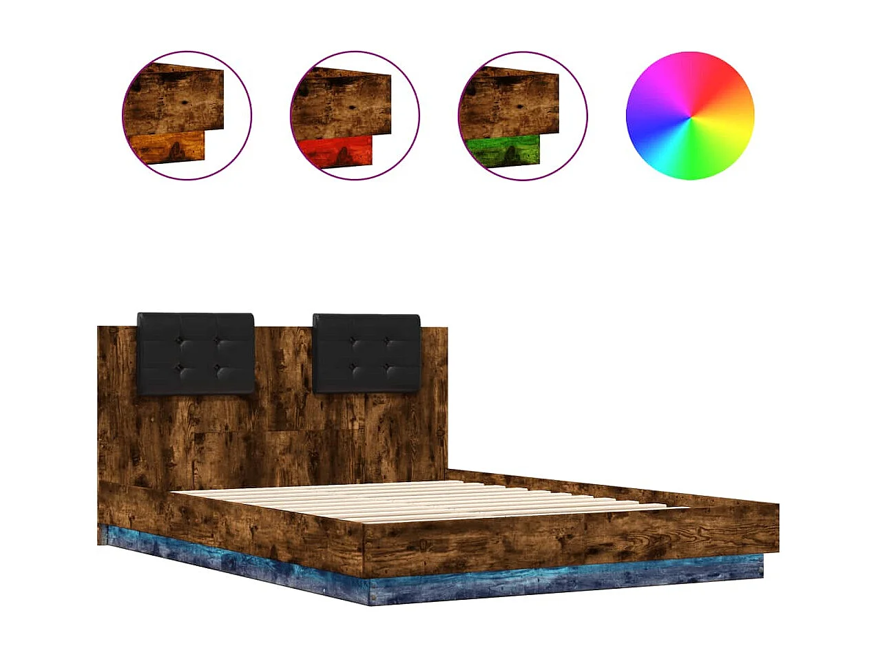 Cadre de lit avec LED sans matelas chêne fumé 150x200 cm