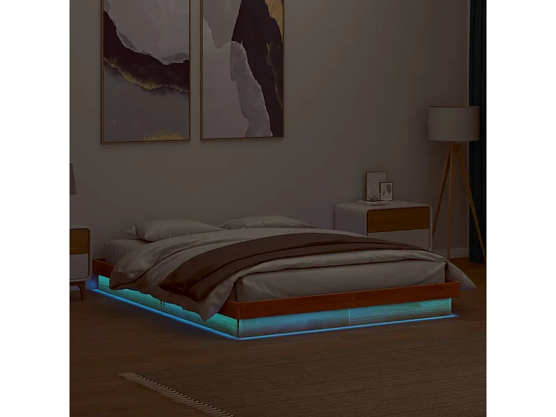 Giroletto Marrone Cera con LED 160x200 cm Legno Massello Pino