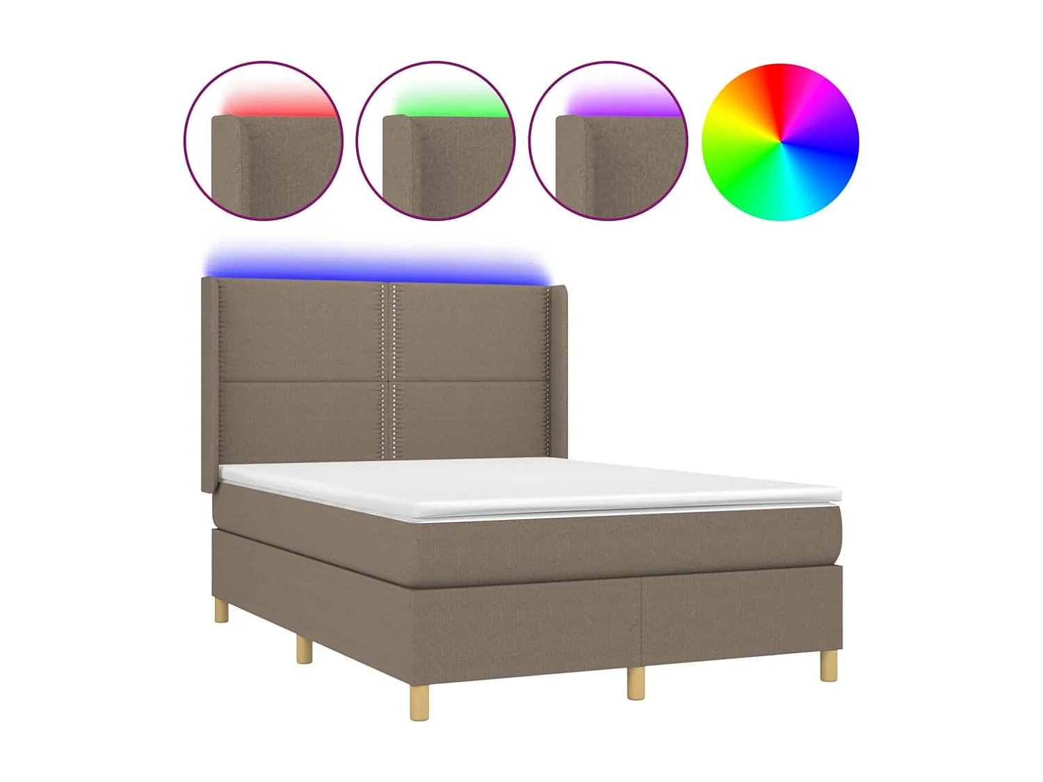 Boxspringbett mit Matratze & LED Taupe 140x200 cm Stoff
