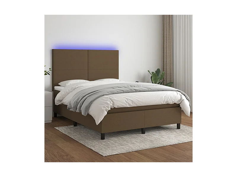 Letto a Molle Materasso e LED Marrone Scuro 140x200 cm Tessuto