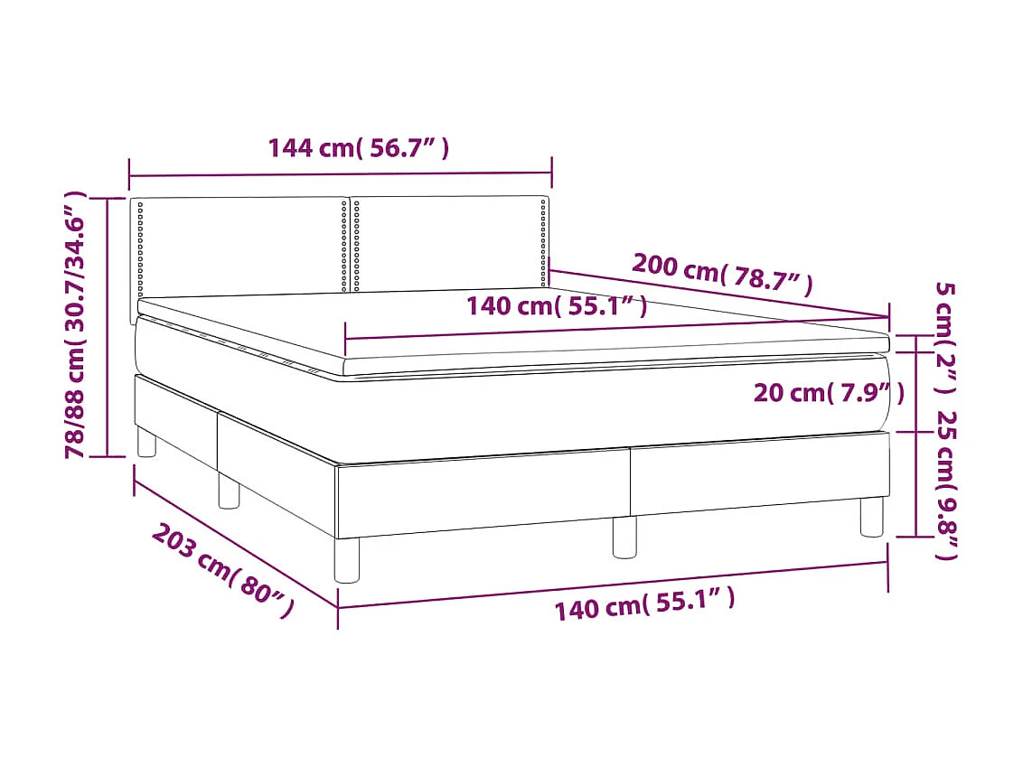 Letto a Molle con Materasso e LED Nero 140x200 cm in Velluto