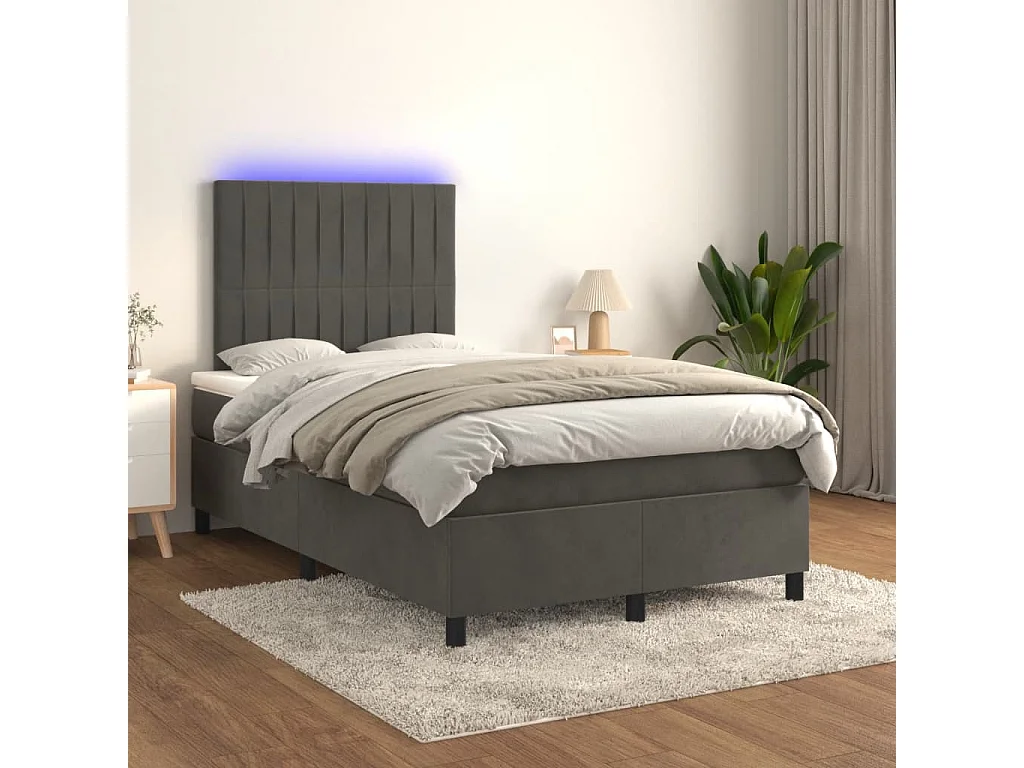 Sommier à lattes de lit avec matelas LED gris foncé 120x190 cm