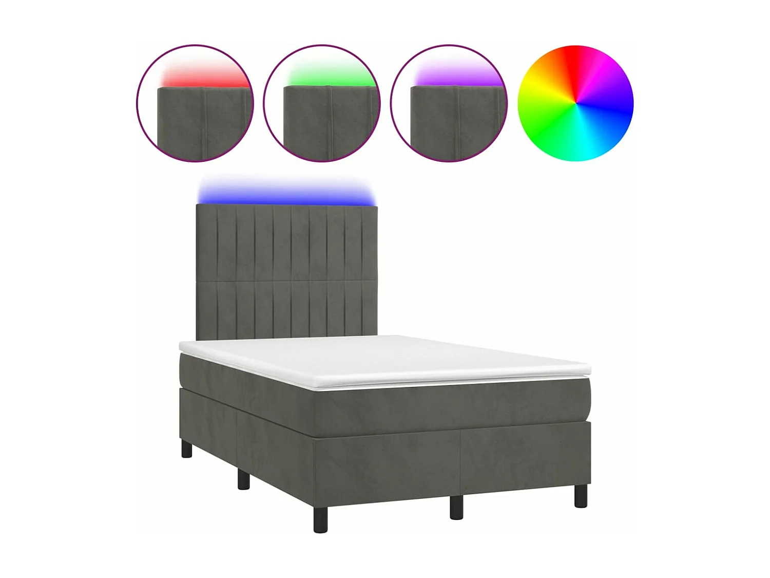 Cama box spring colchão LED 120x190cm couro artif. cinza-escuro