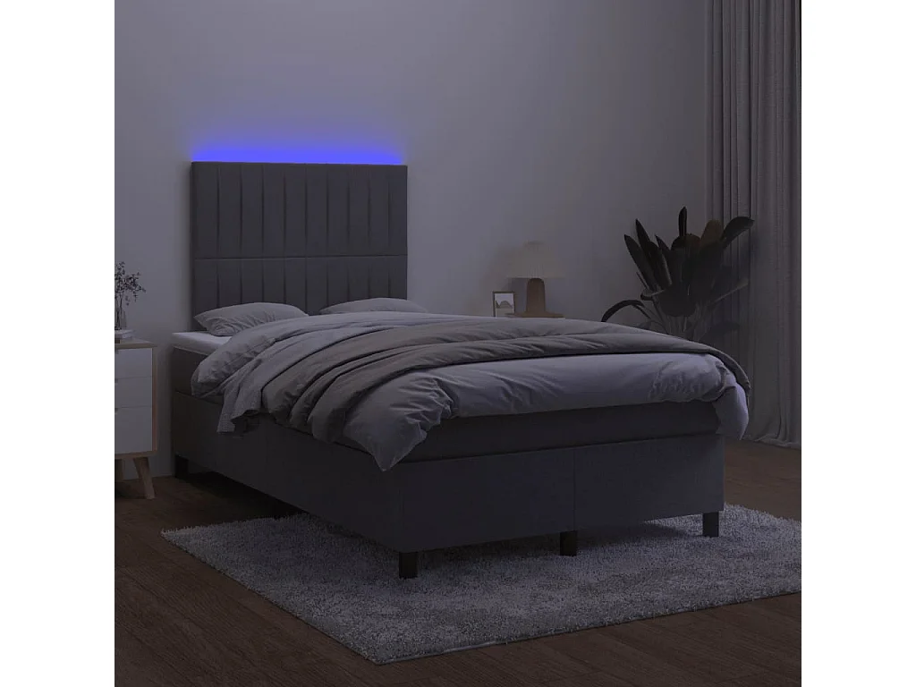 Cama box spring colchão LED 120x190cm couro artif. cinza-escuro