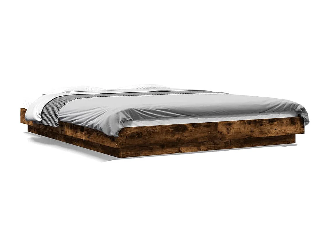 Cadre de lit et lumières LED sans matelas chêne fumé 160x200 cm
