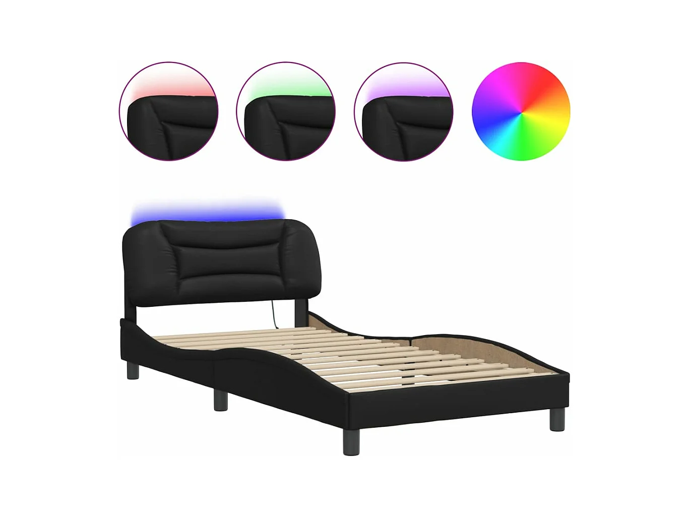 Cadre de lit avec LED sans matelas noir 100x200 cm