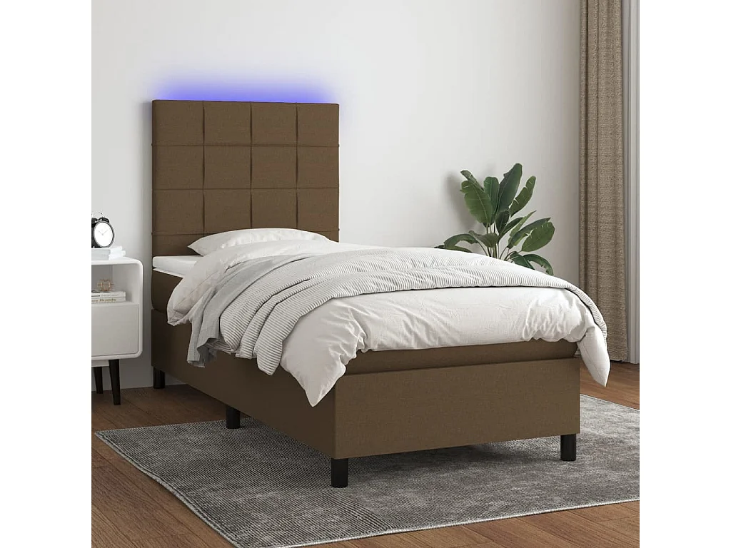 Letto a Molle Materasso e LED Marrone Scuro 80x200cm in Tessuto