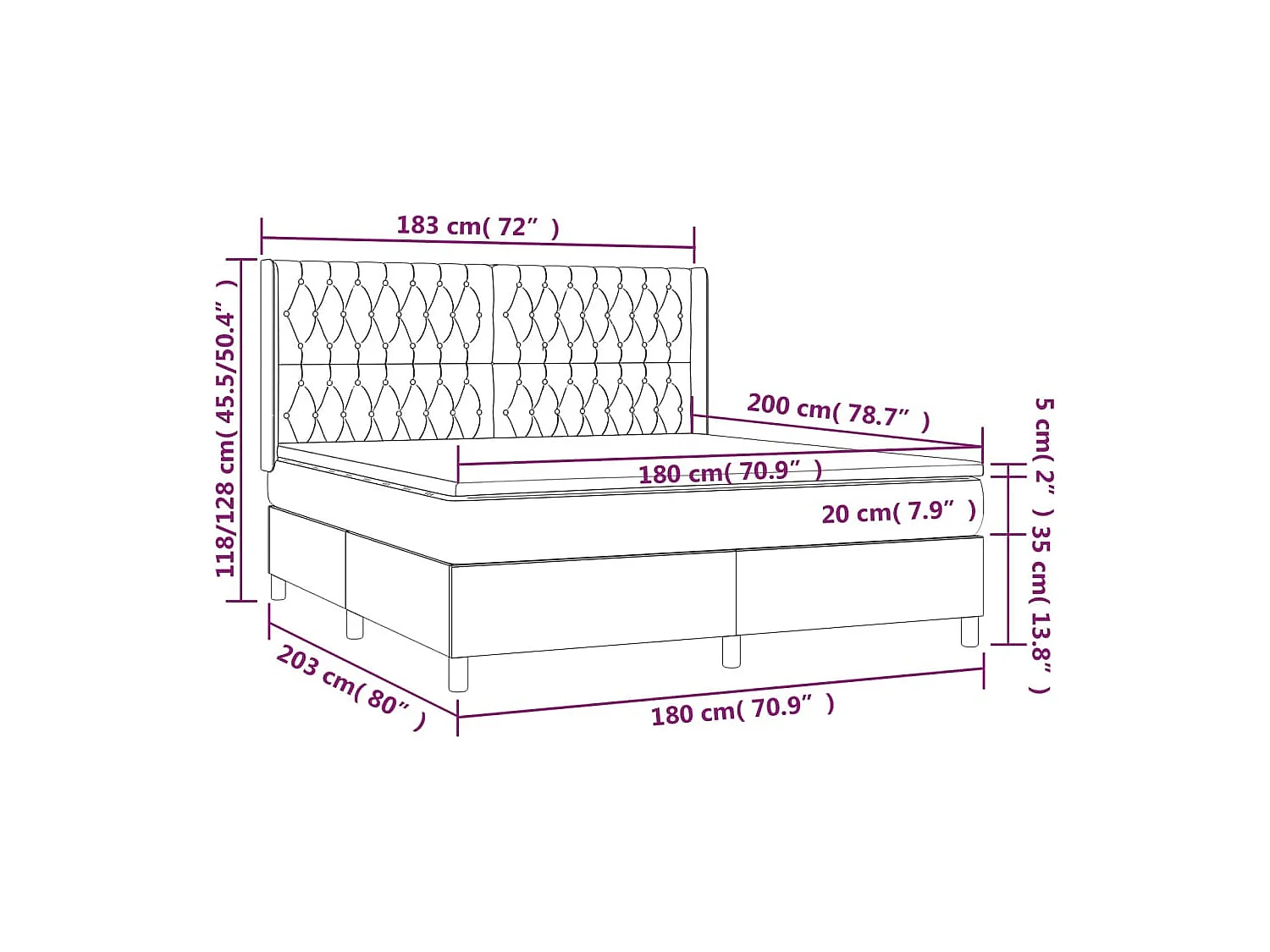 Sommier à lattes de lit matelas et LED Crème 180x200 cm Tissu