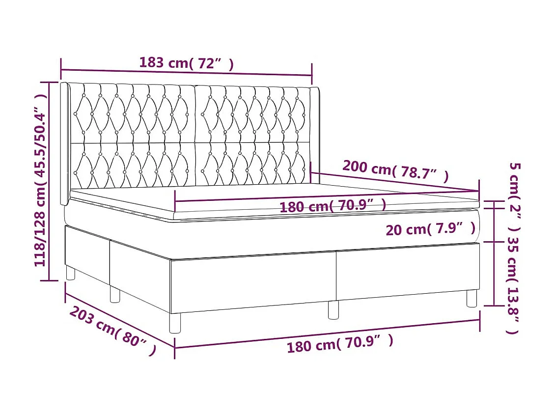 Letto a Molle con Materasso e LED Crema 180x200 cm in Tessuto