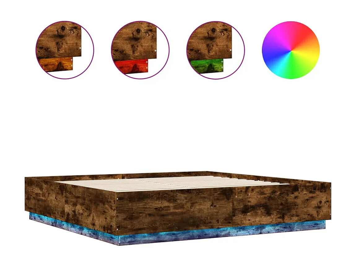 Cadre de lit avec LED sans matelas chêne fumé 200x200 cm