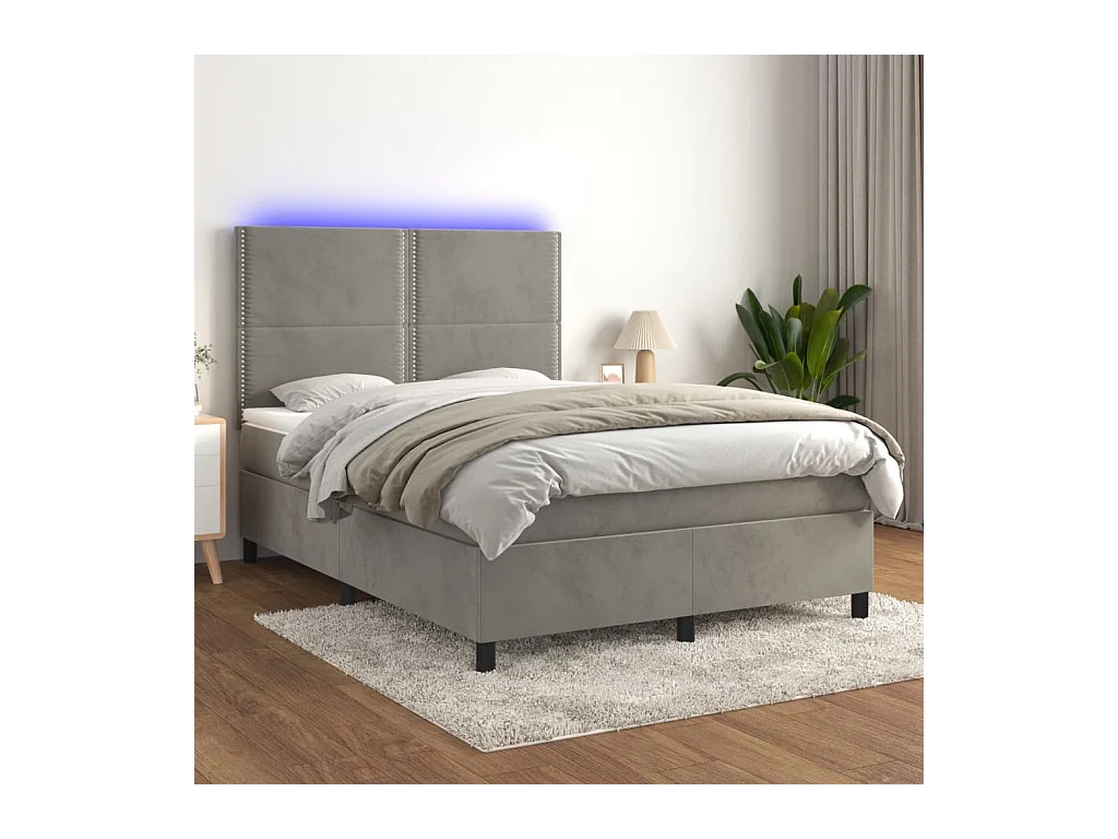 Sommier à lattes de lit matelas et LED Gris clair 140x190 cm