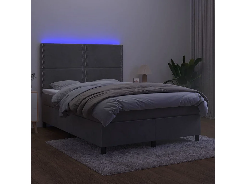 Sommier à lattes de lit matelas et LED Gris clair 140x190 cm