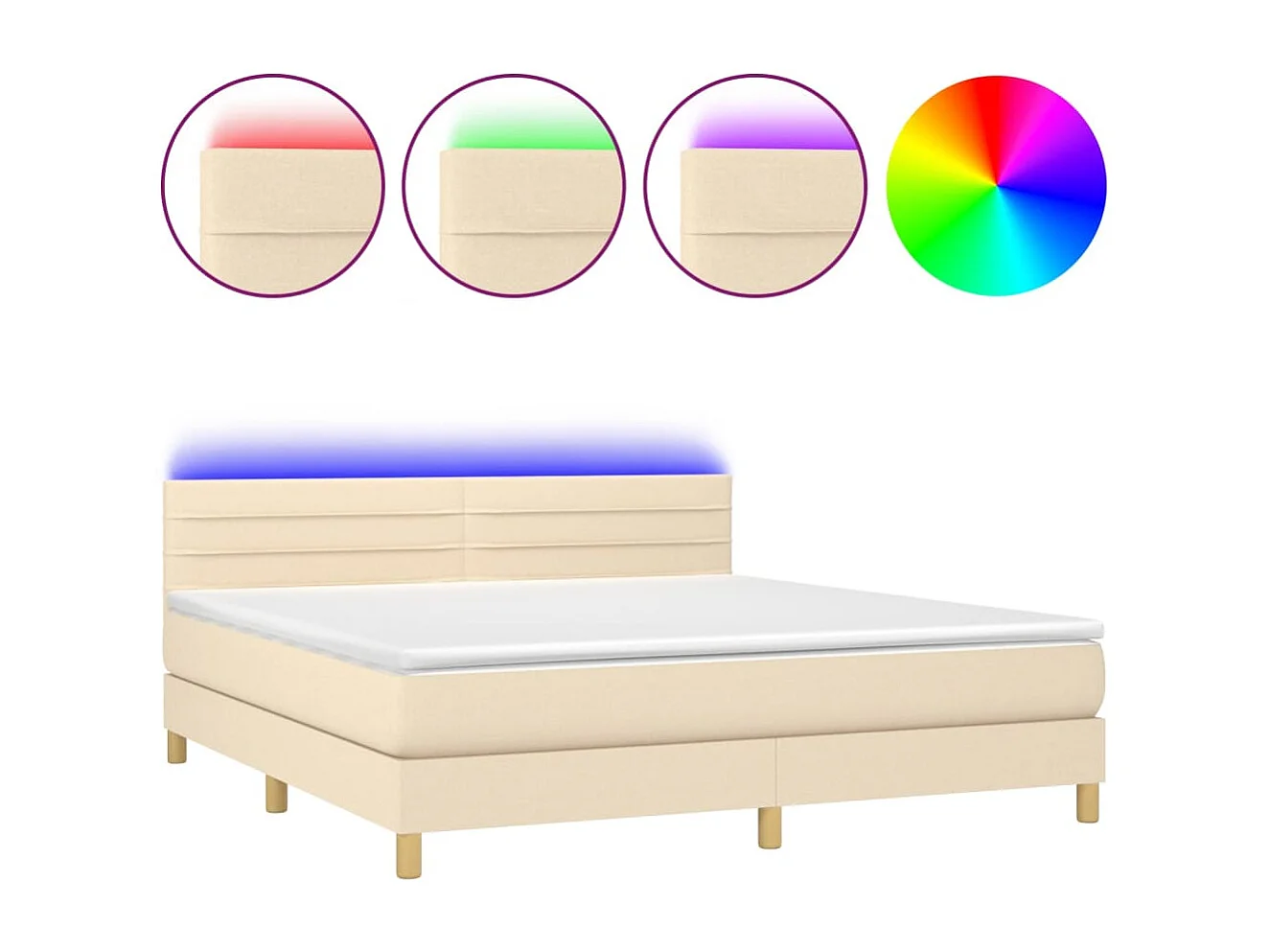 Letto a Molle con Materasso e LED Crema 180x200 cm in Tessuto