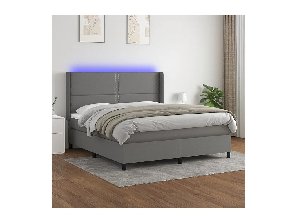 Sommier à lattes de lit matelas LED Gris foncé 160x200 cm Tissu