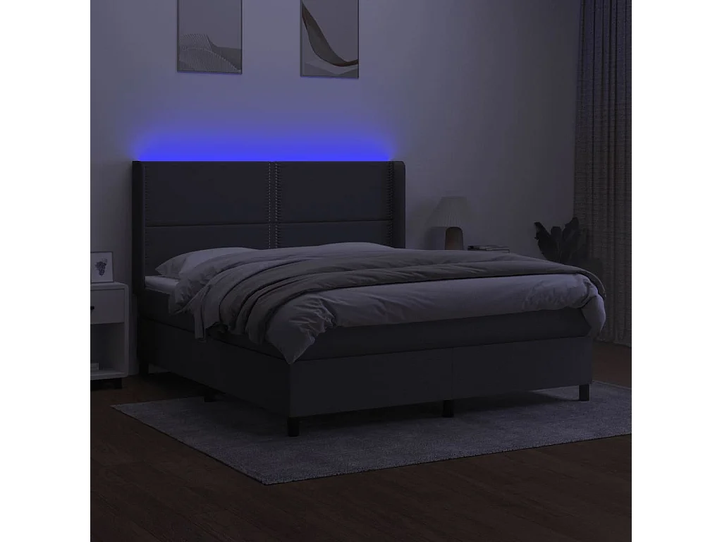 Sommier à lattes de lit matelas LED Gris foncé 160x200 cm Tissu