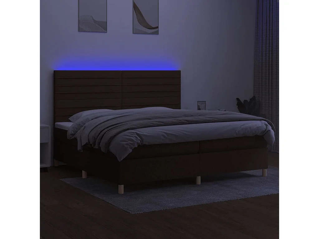 Boxspring met matras en LED stof donkerbruin 200x200 cm