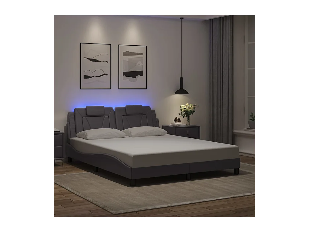 Cadre de lit avec LED sans matelas gris 160x200 cm