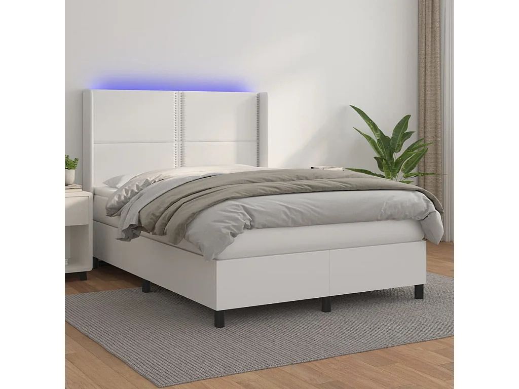 Sommier à lattes de lit matelas LED Blanc 140x190 cm Similicuir