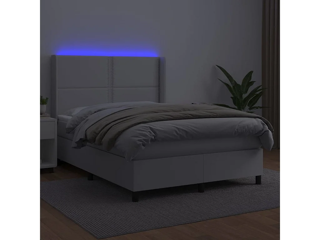 Sommier à lattes de lit matelas LED Blanc 140x190 cm Similicuir