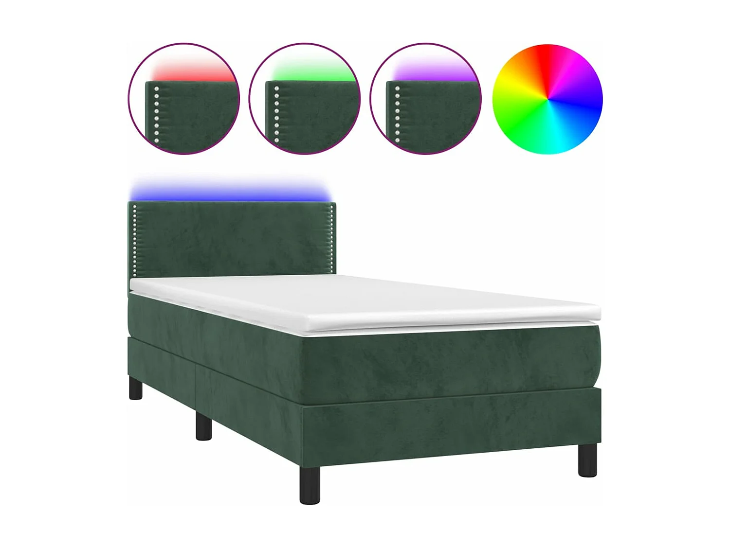 Boxspringbett mit Matratze & LED Dunkelgrün 90x190 cm Samt
