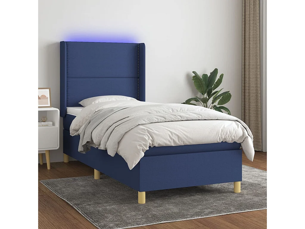 Letto a Molle con Materasso e LED Blu 80x200 cm in Tessuto