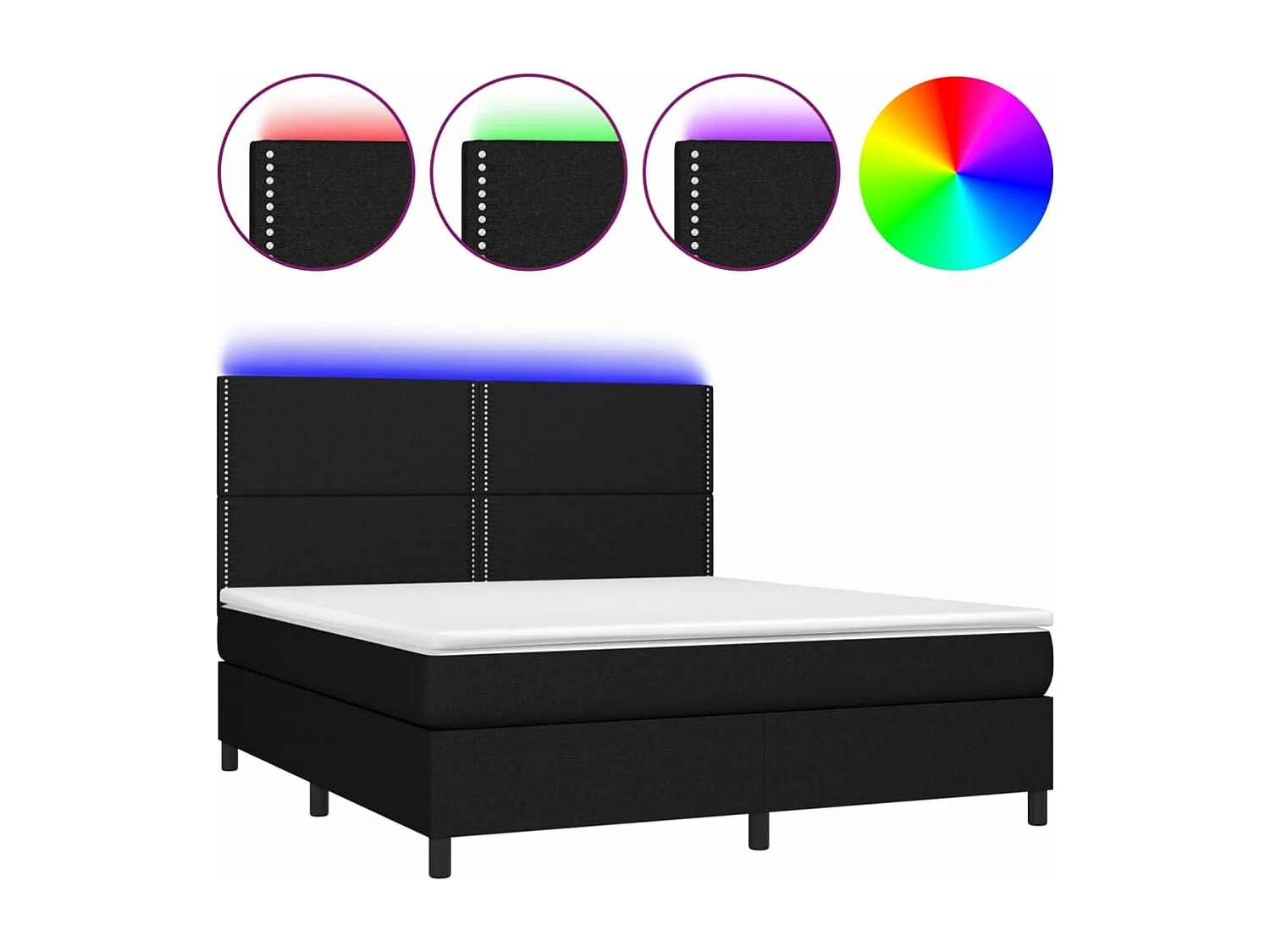 Cama box spring c/ colchão e LED 180x200 cm tecido preto