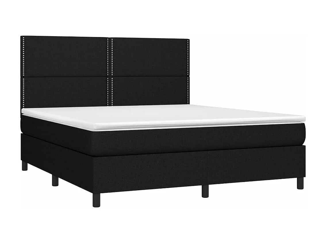 Cama box spring c/ colchão e LED 180x200 cm tecido preto