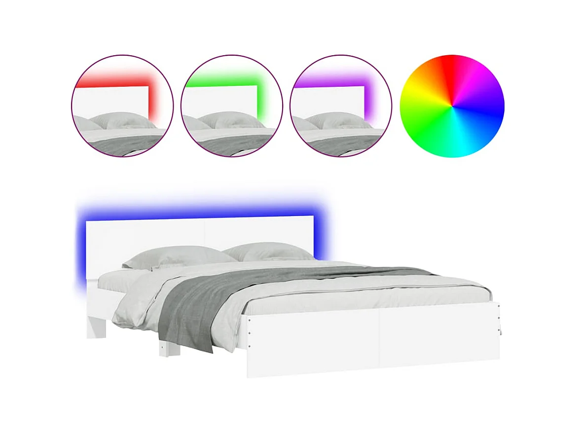 Cadre de lit avec LED sans matelas blanc 160x200 cm