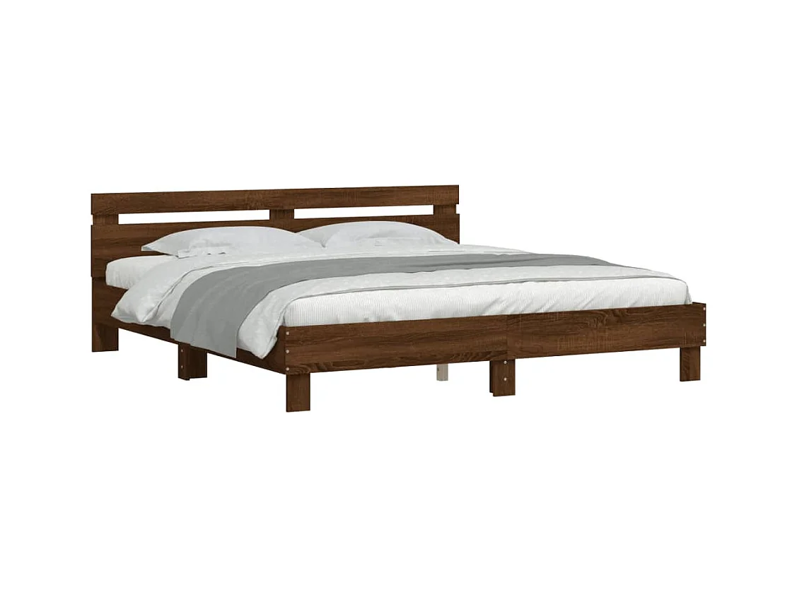 Bedframe met hoofdeinde en LED bruin eikenkleur 160x200 cm
