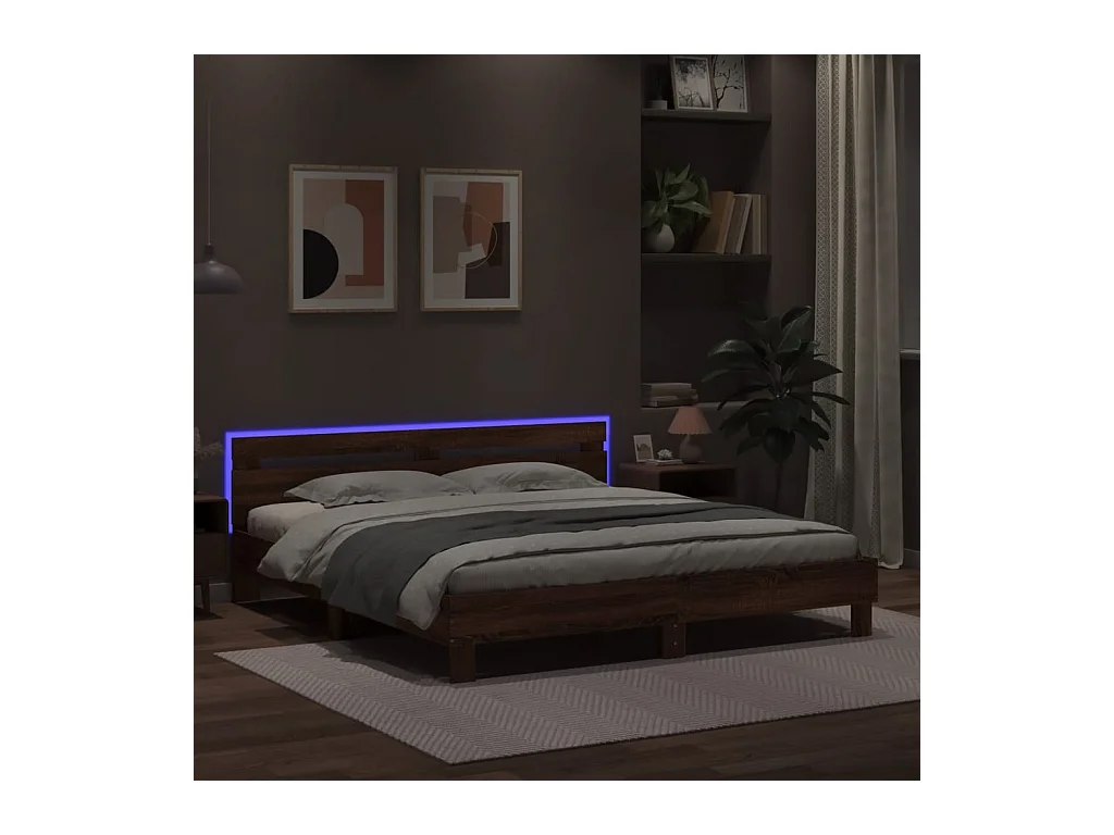 Bedframe met hoofdeinde en LED bruin eikenkleur 160x200 cm