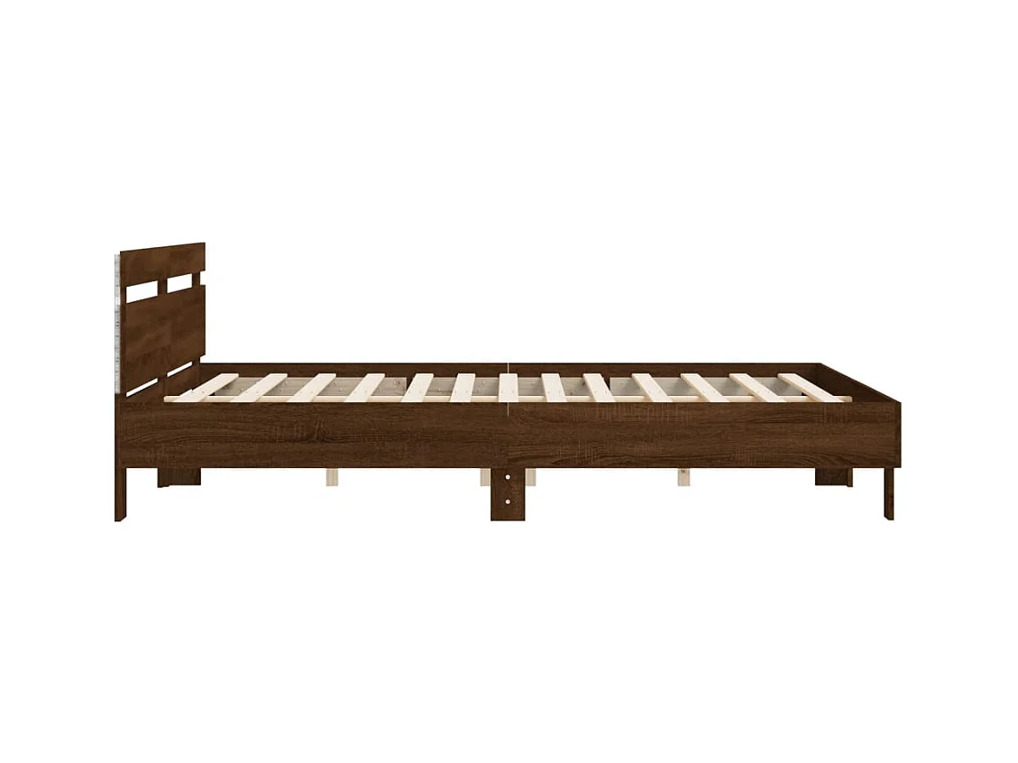 Bedframe met hoofdeinde en LED bruin eikenkleur 160x200 cm