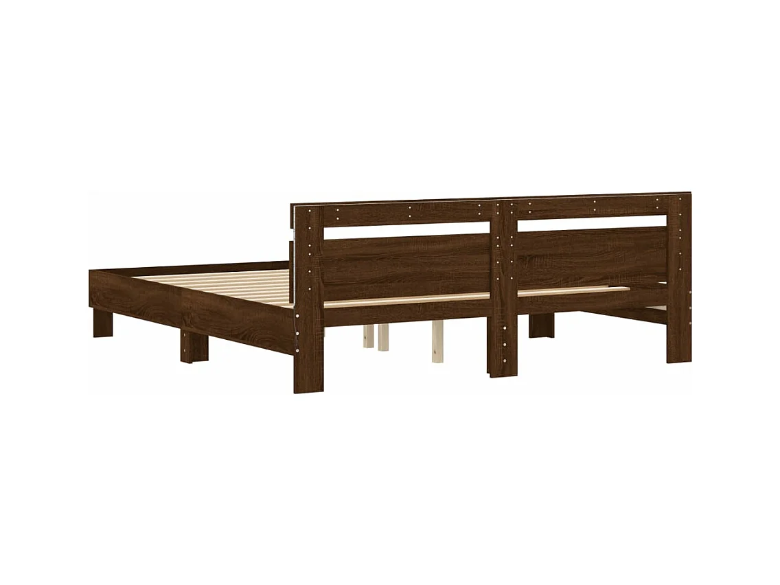 Bedframe met hoofdeinde en LED bruin eikenkleur 160x200 cm